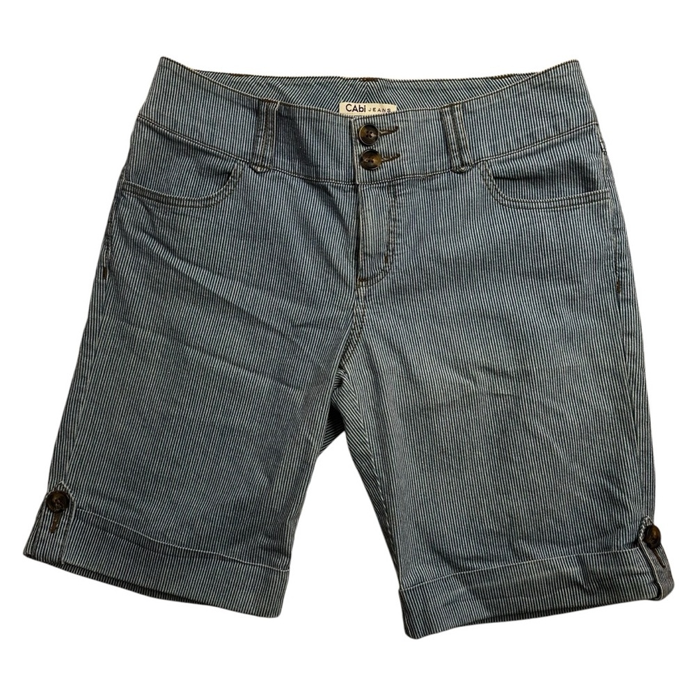 CAbi Women's Striped Bermuda Shorts in Blue